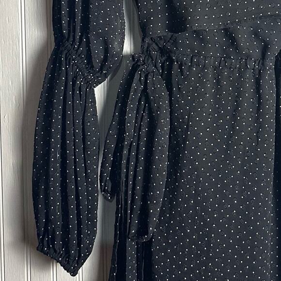 Club Monaco Black Swiss Dot Long Sleeve Wrap Dress - Picture 7 of 7